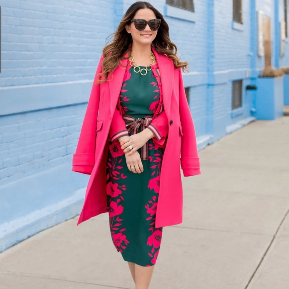 Boden kimono green with pink flowers dress